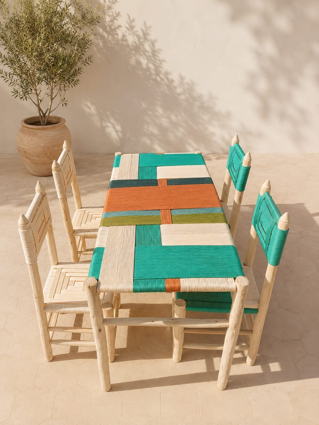Mobilier artisanal installé en extérieur